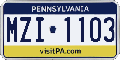 PA license plate MZI1103