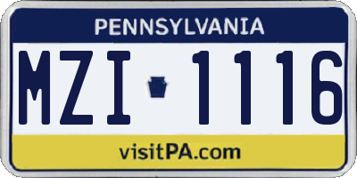 PA license plate MZI1116
