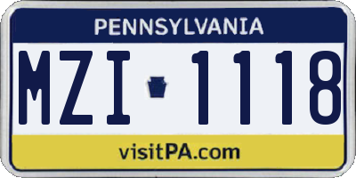 PA license plate MZI1118