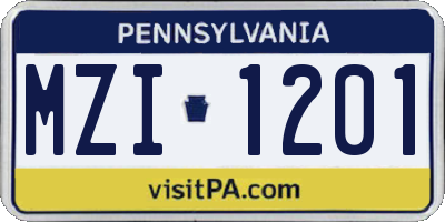 PA license plate MZI1201