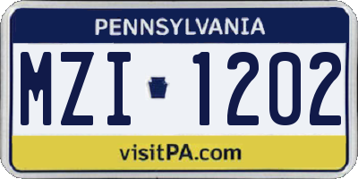 PA license plate MZI1202