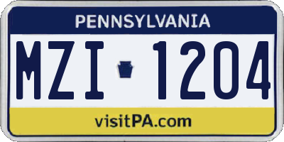 PA license plate MZI1204