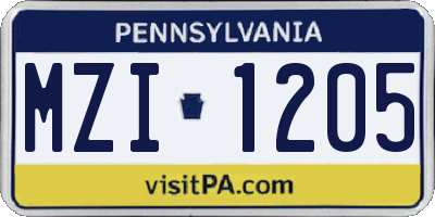 PA license plate MZI1205