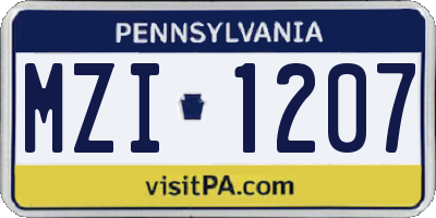PA license plate MZI1207