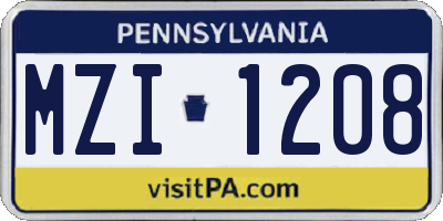 PA license plate MZI1208