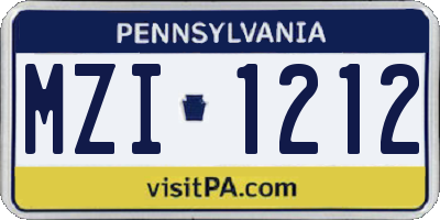 PA license plate MZI1212