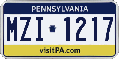 PA license plate MZI1217