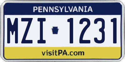 PA license plate MZI1231