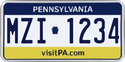 PA license plate MZI1234