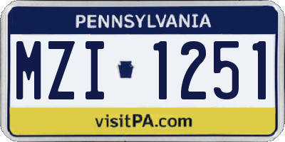 PA license plate MZI1251