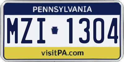 PA license plate MZI1304