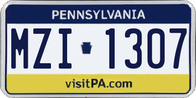 PA license plate MZI1307