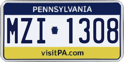 PA license plate MZI1308