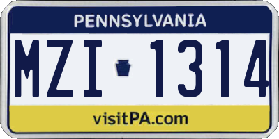 PA license plate MZI1314