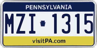 PA license plate MZI1315