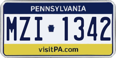 PA license plate MZI1342