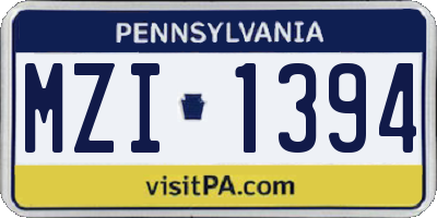 PA license plate MZI1394