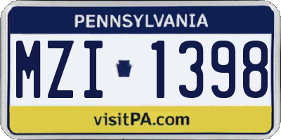 PA license plate MZI1398