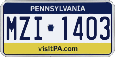 PA license plate MZI1403