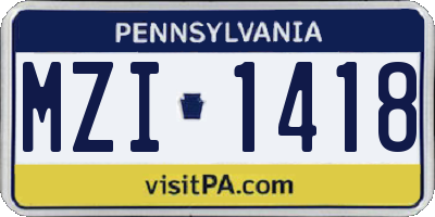 PA license plate MZI1418