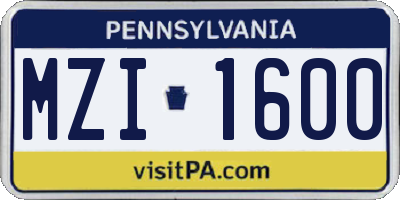 PA license plate MZI1600