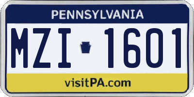 PA license plate MZI1601