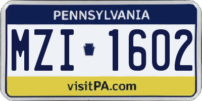 PA license plate MZI1602