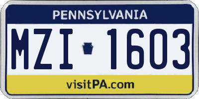 PA license plate MZI1603