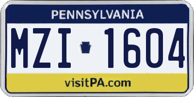 PA license plate MZI1604