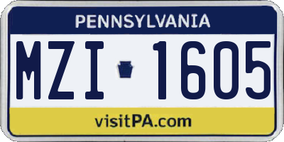 PA license plate MZI1605
