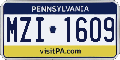 PA license plate MZI1609