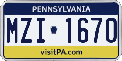 PA license plate MZI1670