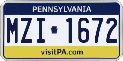PA license plate MZI1672
