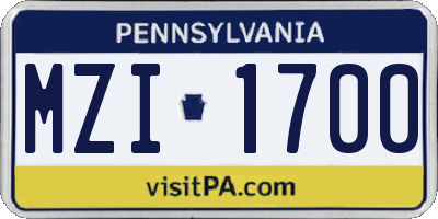 PA license plate MZI1700
