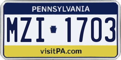 PA license plate MZI1703