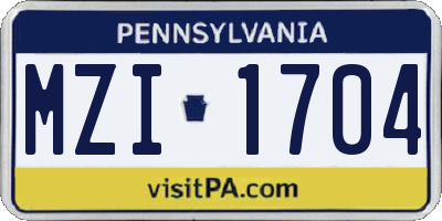 PA license plate MZI1704