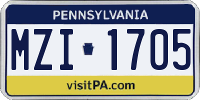 PA license plate MZI1705