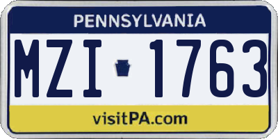 PA license plate MZI1763