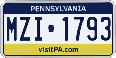 PA license plate MZI1793