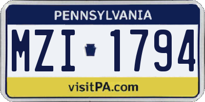 PA license plate MZI1794