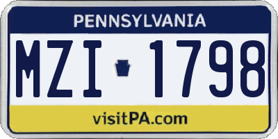 PA license plate MZI1798