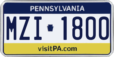 PA license plate MZI1800
