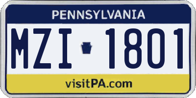 PA license plate MZI1801