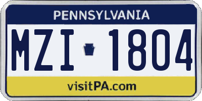 PA license plate MZI1804