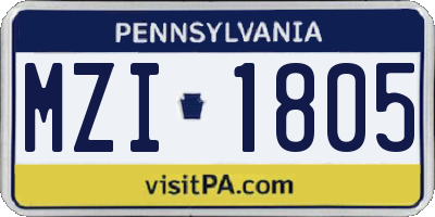 PA license plate MZI1805