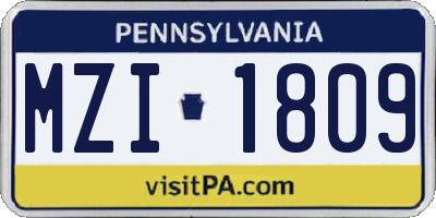 PA license plate MZI1809