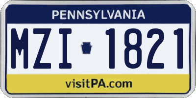 PA license plate MZI1821