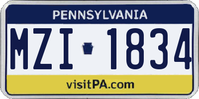 PA license plate MZI1834