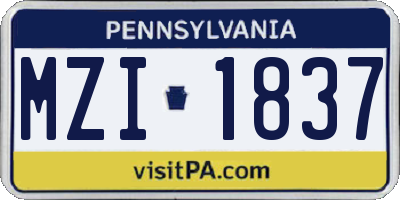 PA license plate MZI1837