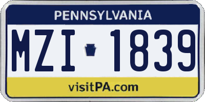 PA license plate MZI1839
